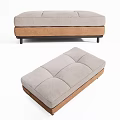 Modern Tufted Ottoman With Gray Upholstery And Brown Wooden Legs Design