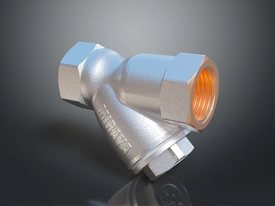 Silver Y Type Pipe Fitting Filter With Threaded Ends And Metal Construction 3d model