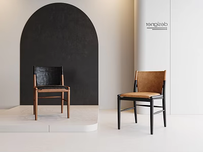 Stylish Dining Chairs With Leather Seats And Wooden Frames In Modern Minimalist Design 3d model