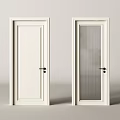 White Swing Doors With Solid Panel And Ribbed Glass Design Frames And Handles 3d model