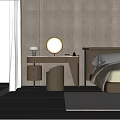 Modern Dressing Table With Round Mirror Table Lamp Aromatherapy Bottle And Beige Chair 3d model