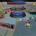 Spacious Modern Peninsula Station Interior With Circular Structure And Blue Tables Chairs