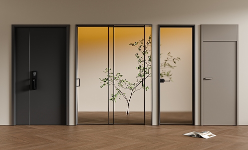 Modern single door sliding door bathroom door entry door 3d model