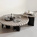 Modern Round Coffee Table With Grid Design Black Marble Legs And Matching Side Table 3d model