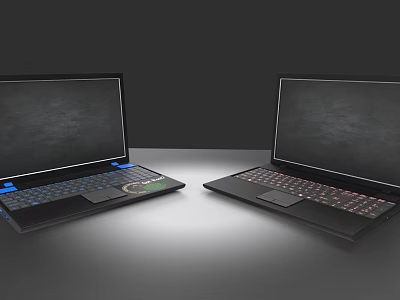 Modern Electronic Devices Two Black Laptops With Backlit Keyboards And Screens 3d model