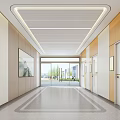 Hospital Outpatient Clinic Corridor With Modern Design Bright Lighting Wooden Walls And White Doors