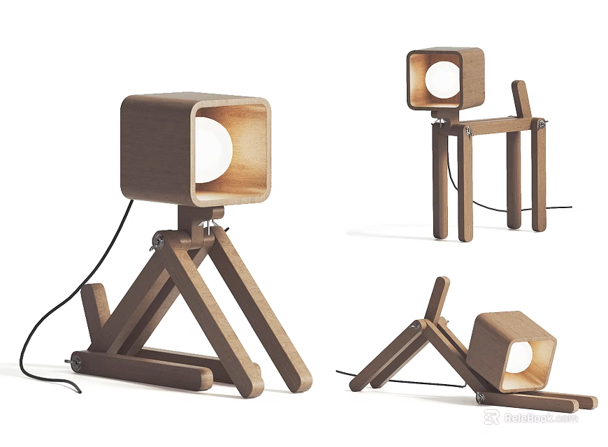 Unique Wooden Table Lamps With Triangular Stand Chair Leg Base And Foldable Design 3d model