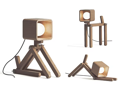 Unique Wooden Table Lamps With Triangular Stand Chair Leg Base And Foldable Design 3d model