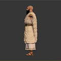 Ancient Egyptian Male In Robes With Gold Necklace Belt Sandals Arms Outstretched On Gray Background