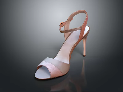 Elegant Rose Gold Open Toe Stiletto Heels With Ankle Strap And Smooth Satin Finish 3d model