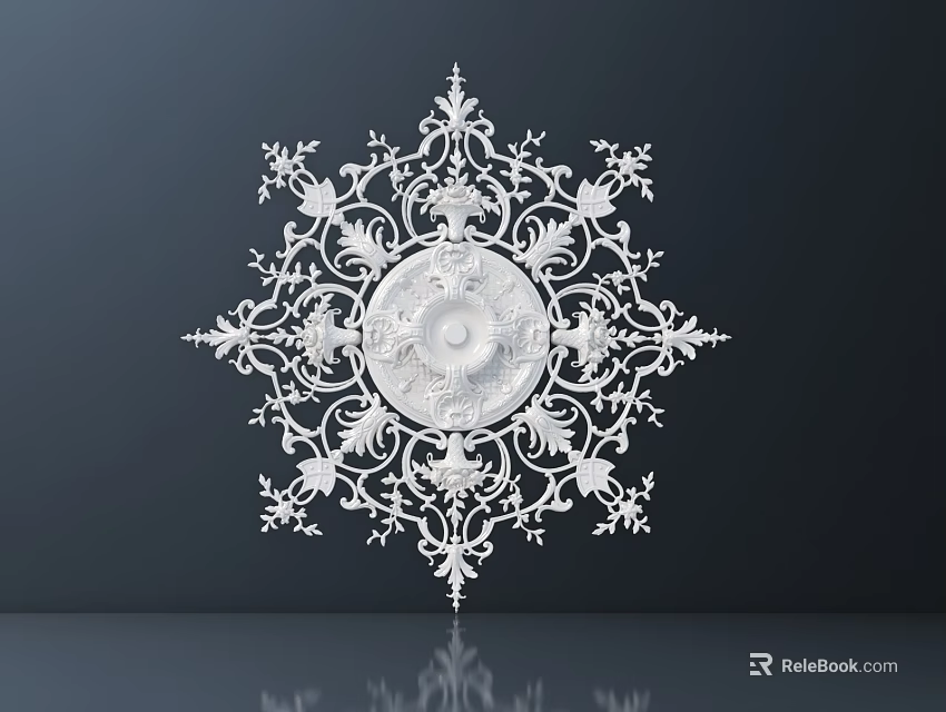 Intricate White Carving Round Ornate Pattern with Detailed Motifs for Interior Decor 3d model 