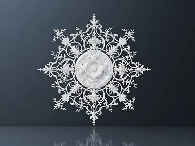 Intricate White Carving Round Ornate Pattern with Detailed Motifs for Interior Decor 3d model