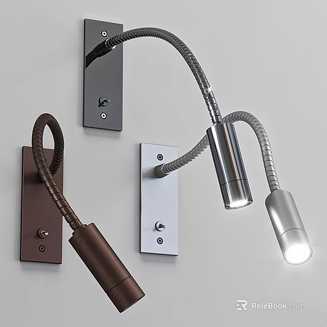 Dining Table With Modern Wall Lamps In Brown And Silver On White Wall 3d model