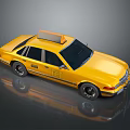 Yellow Classic Taxi Car With Shiny Exterior Roof Light And Black Wheels