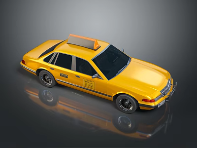 Yellow Classic Taxi Car With Shiny Exterior Roof Light And Black Wheels 3d model