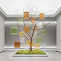 Indoor Landscape Design With Tree Colorful Hanging Squares Green Lawn And Small Animal Figures