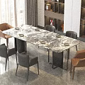Modern Dining Table Set With Marble Tabletop And Six Brown Black Chairs In Modern Interior