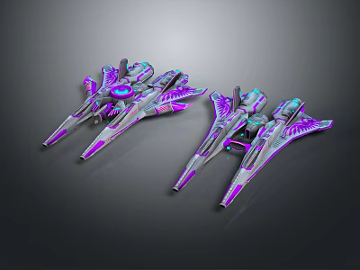 Futuristic Purple And Silver Sci Fi Spaceships With Glowing Accents And Streamlined Design 3d model