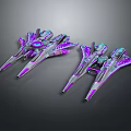 Futuristic Purple And Silver Sci Fi Spaceships With Glowing Accents And Streamlined Design
