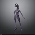 Futuristic Purple Humanoid 3D Model With Smooth Texture And Helmet Design Standing Pose 3d model