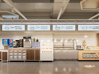 Modern Restaurant Interior With Beverage Station Refrigerated Pastry Display Case And Counter 3d model