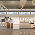 Modern Restaurant Interior With Beverage Station Refrigerated Pastry Display Case And Counter