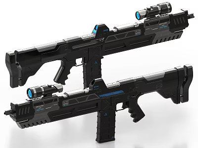 Two Futuristic Black Tactical Rifles With Scopes And Blue Accents 3d model