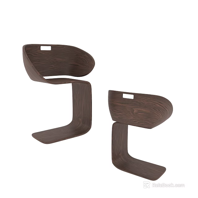 Modern Wooden Single Chair With Curved Backrest And Unique Support Structure Design 3d model 