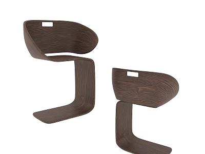 Modern Wooden Single Chair With Curved Backrest And Unique Support Structure Design 3d model