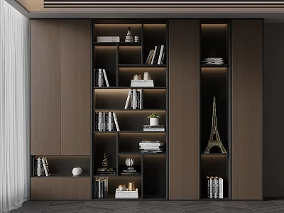 Modern Bookshelf Interior Design With Books Decorative Items And Storage Shelves 3d model