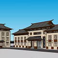 Traditional Style Office Building With Symmetric Stone Facade Grassland And Classic Roof
