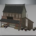 Traditional Chinese Two Story Shop Building With Tile Roof Wooden Balcony And Decorative Elements