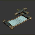 Traditional Ancient Scroll Manuscript With Golden Decorative Accents And Blue Text
