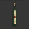 Green Glass Bottle With Cork Scroll And Red Decoration On Black Background