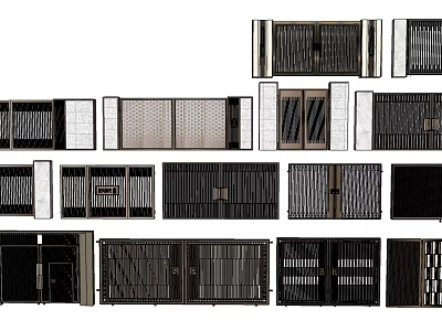 Various Modern Entrance Gates With Stylish Grille Patterns And Color Finishes 3d model