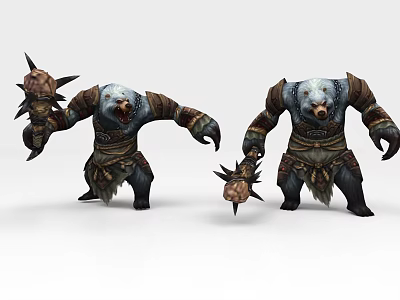 Fierce Bear Like Game Movie Character With Spiked Weapon And Armor Standing 3d model