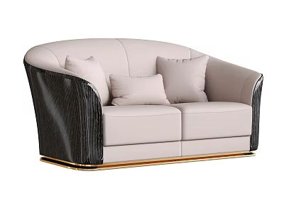 Modern Light Beige Two Seater Sofa With Dark Armrests Gold Base And Soft Cushions 3d model