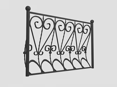 Black Decorative Wrought Iron Fence With Intricate Scroll Design And Top Ball Ornaments 3d model