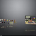 Detailed Room Scene Components With Bed Bookshelf Cabinet And Section View