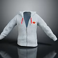 Gray Zip Up Hoodie With Red Drawstrings And Front Emblem Design 3d model