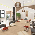 Modern Meeting Room Interior With Wooden Long Table Gray Chairs Green Plants And Large Windows
