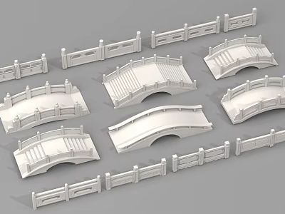 White Landscape Bridge Models Featuring Various Designs And Decorative Railings 3d model