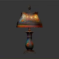Colorful Decorative Table Lamp With Floral Pattern Shade And Ornate Base