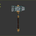 Ornate Fantasy Hammer With Decorative Metal Plates Red Striped Handle And Blue Gemstone