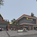 Riverside International Commercial Street Featuring Modern Buildings Pedestrians Bicycles Shops And Restaurants