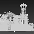 Detailed Building Blocks Castle Model With Twin Towers Rocky Base And Arched Structures