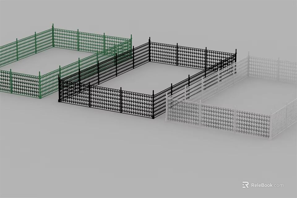 Assorted Color Fence Designs Featuring Green Black And White Lattice Patterns 3d model 