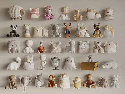 Cute Various Animal Shaped Plush Toys In Multiple Colors Arranged Neatly On Light Background 3d model