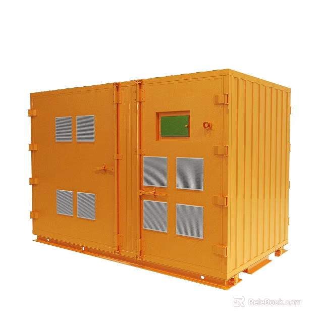 Industrial Yellow Container Style Equipment Unit With Door Windows And Vents 3d model 