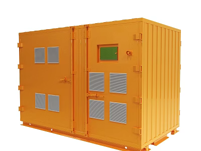 Industrial Yellow Container Style Equipment Unit With Door Windows And Vents 3d model